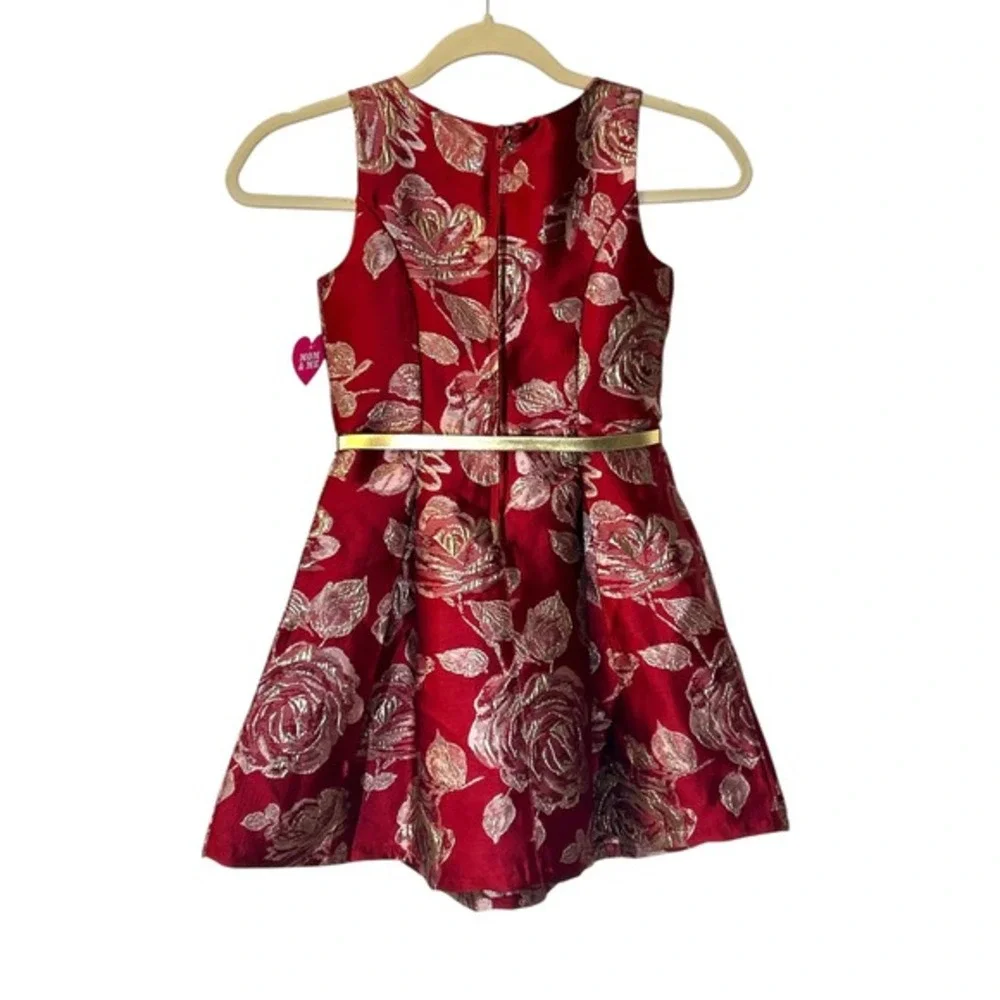The Children's‎ Place Party Dress Gold Floral Metallic Red Size 8